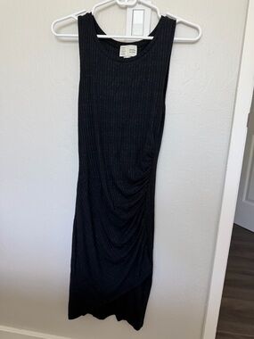 Anthropologie Sleeveless Ribbed Black tank Dress with Side Drape